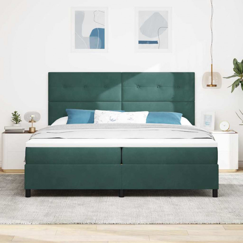 Łóżko z sprężyną LED Ciemna zieleń 200 x 200 cm Aksamit