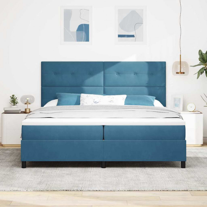 Łóżko z sprężyną LED Ciemnoniebieski 200 x 200 cm Aksamit
