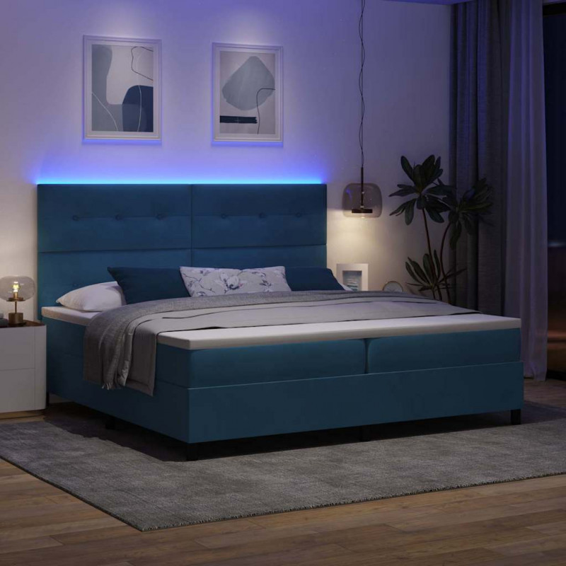 Łóżko z sprężyną LED Ciemnoniebieski 200 x 200 cm Aksamit