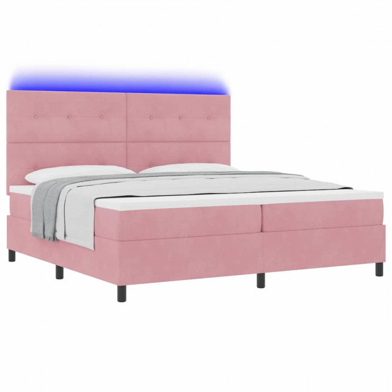 Łóżko z sprężyną LED z materacem Różowy 200 x 200 cm Aksamit