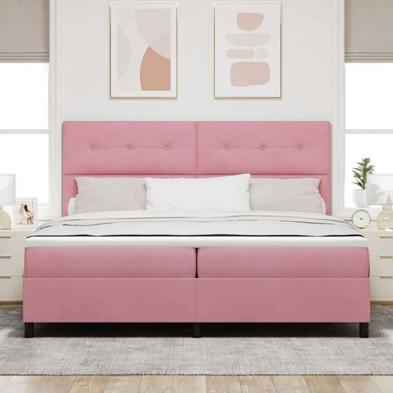 Łóżko z sprężyną LED z materacem Różowy 200 x 200 cm Aksamit