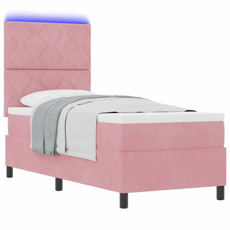 Łóżko z sprężyną LED z materacem Różowy 80 x 200 cm Aksamit