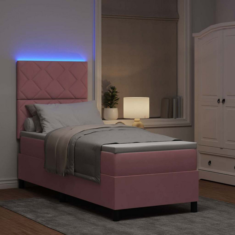 Łóżko z sprężyną LED z materacem Różowy 80 x 200 cm Aksamit