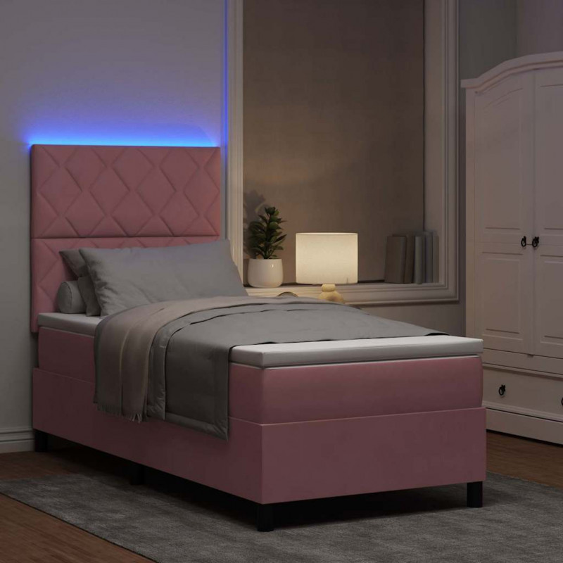 Łóżko z sprężyną LED z materacem Różowy 90 x 190 cm Aksamit
