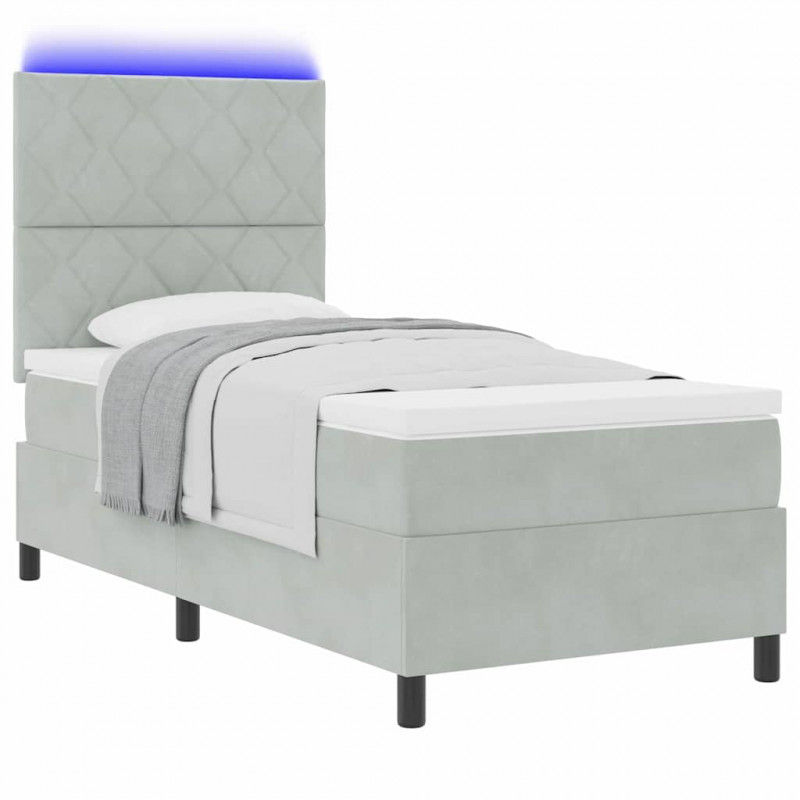 Łóżko z sprężyną LED z materacem Jasnoszary 90 x 200 cm Aksamit