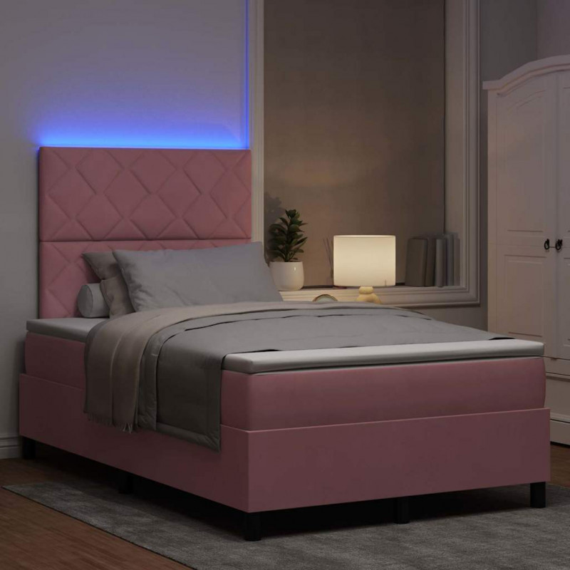 Łóżko z sprężyną LED z materacem Różowy 120 x 190 cm Aksamit