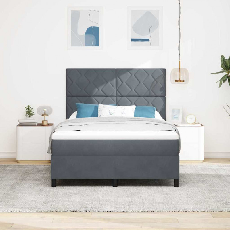 Łóżko z sprężyną LED Ciemnoszary 140 x 190 cm Aksamit
