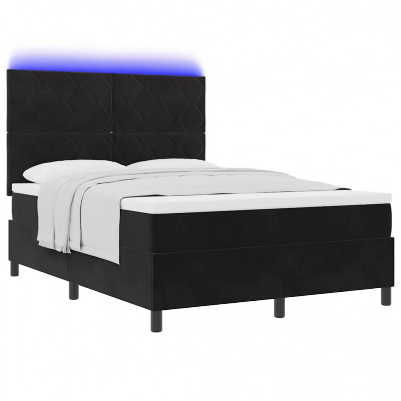 Łóżko z sprężyną LED z materacem Czarny 140 x 190 cm Aksamit