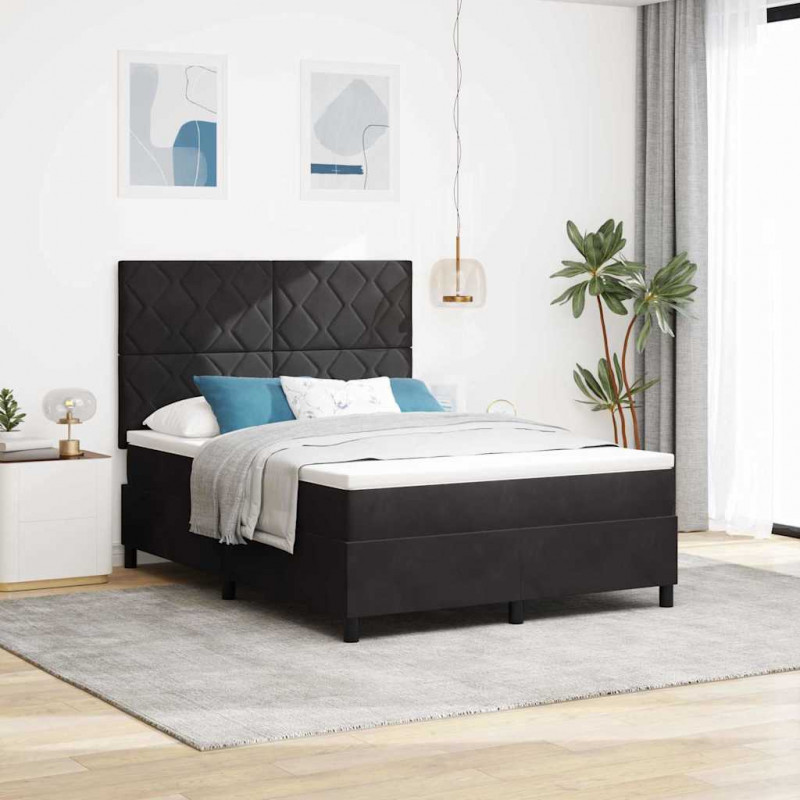 Łóżko z sprężyną LED z materacem Czarny 140 x 200 cm Aksamit