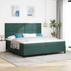 Łóżko z sprężyną LED Ciemna zieleń 200 x 200 cm Aksamit