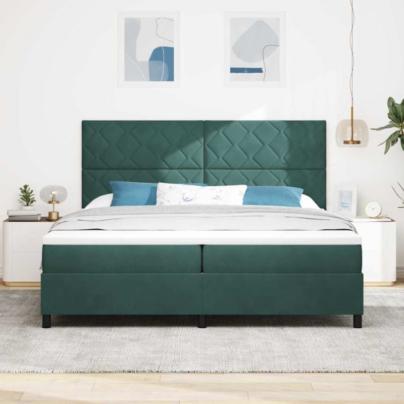 Łóżko z sprężyną LED Ciemna zieleń 200 x 200 cm Aksamit