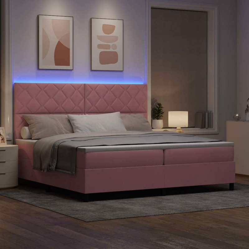 Łóżko z sprężyną LED z materacem Różowy 200 x 200 cm Aksamit