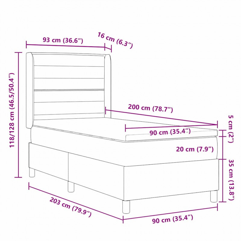 Łóżko z sprężyną LED z materacem Kremowy 90 x 200 cm tkanina