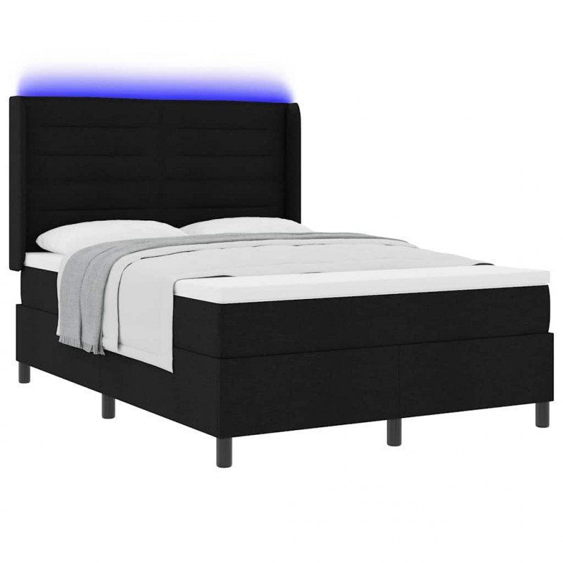Łóżko z sprężyną LED z materacem Czarny 140 x 190 cm tkanina
