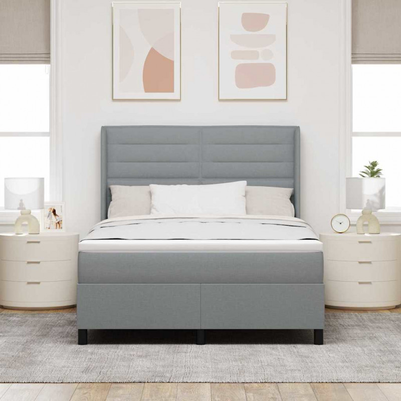 Łóżko z sprężyną LED Jasnoszary 140 x 200 cm tkanina