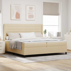 Łóżko z sprężyną LED z materacem Kremowy 200 x 200 cm tkanina