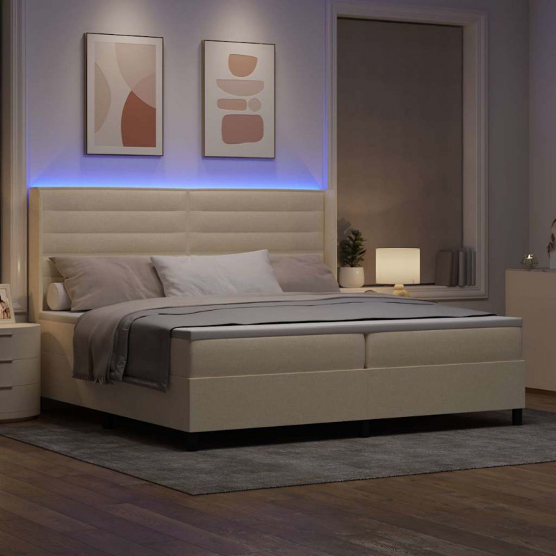 Łóżko z sprężyną LED z materacem Kremowy 200 x 200 cm tkanina