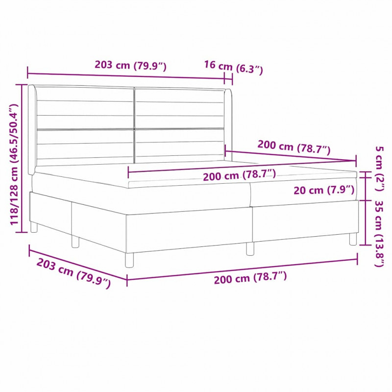 Łóżko z sprężyną LED z materacem Kremowy 200 x 200 cm tkanina