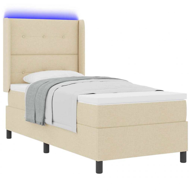Łóżko z sprężyną LED z materacem Kremowy 80 x 200 cm tkanina