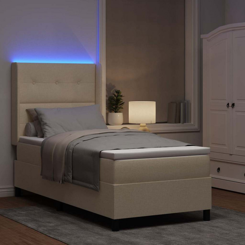 Łóżko z sprężyną LED z materacem Kremowy 80 x 200 cm tkanina