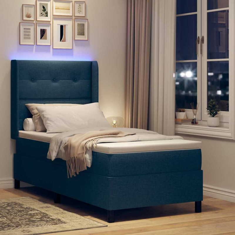 Łóżko z sprężyną LED z materacem Niebieski 90 x 190 cm tkanina