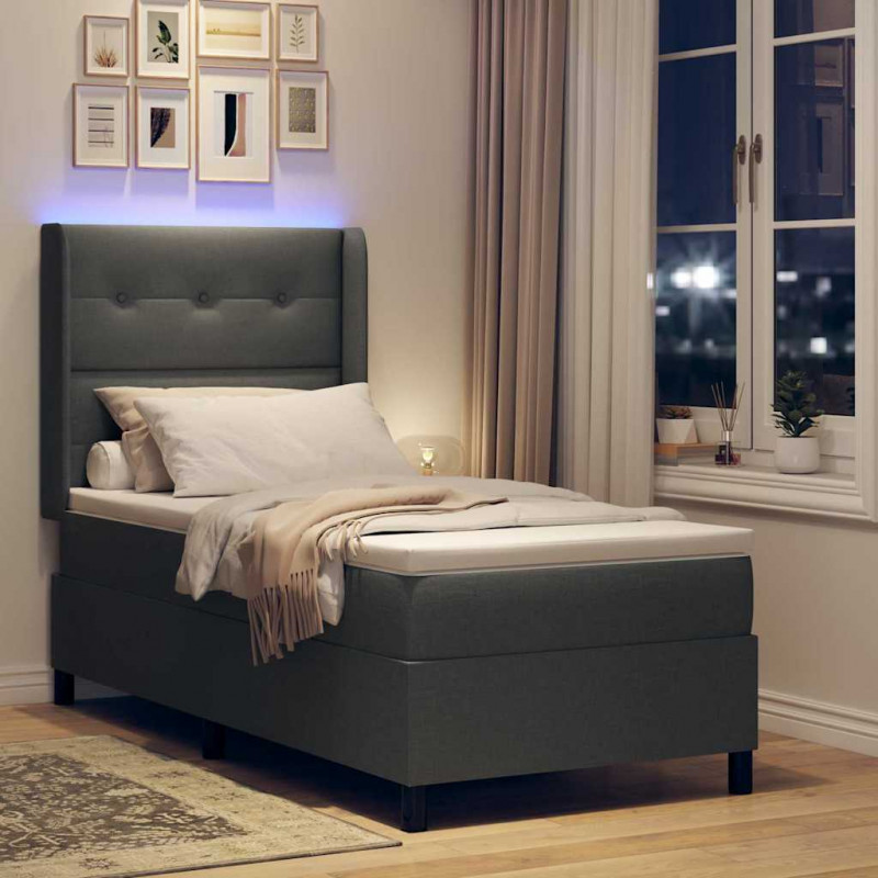Łóżko z sprężyną LED z materacem Jasnoszary 90 x 200 cm tkanina