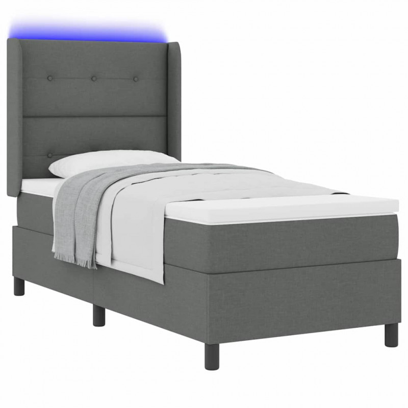 Łóżko z sprężyną LED Ciemnoszary 90 x 200 cm tkanina