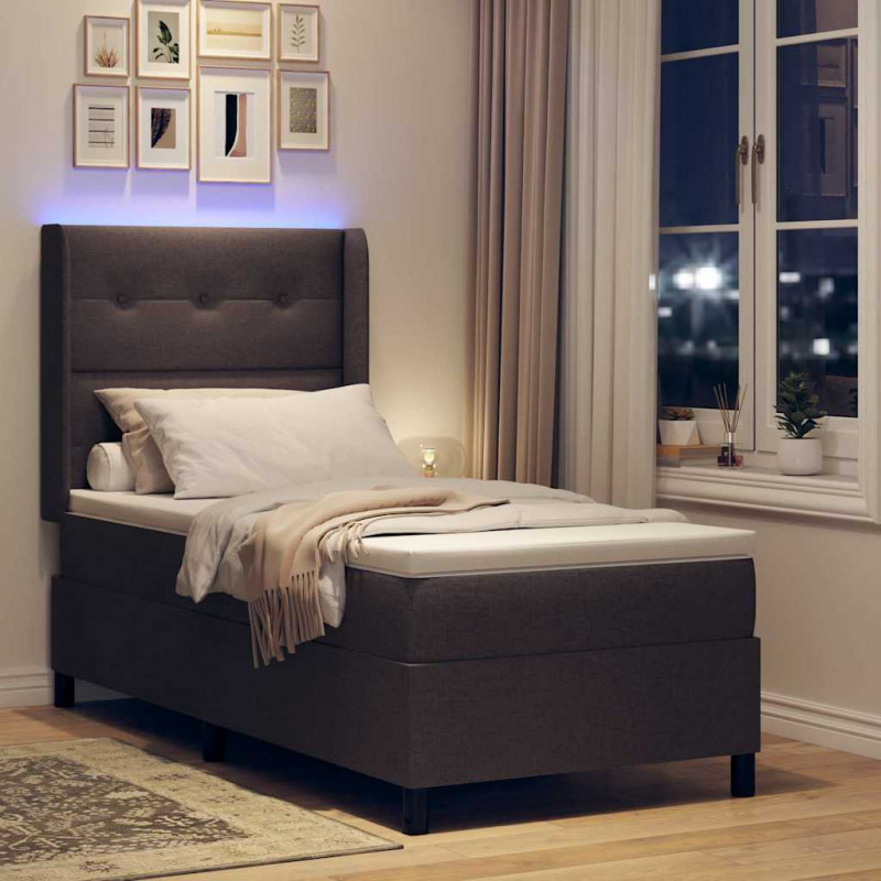 Łóżko z sprężyną LED Ciemny brąz 90 x 200 cm tkanina