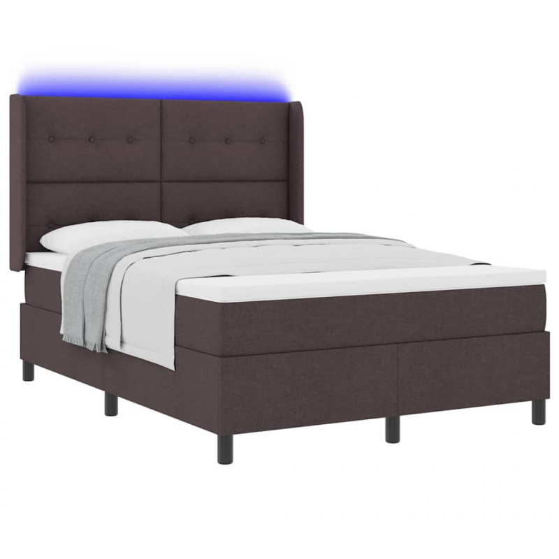 Łóżko z sprężyną LED Ciemny brąz 140 x 190 cm tkanina