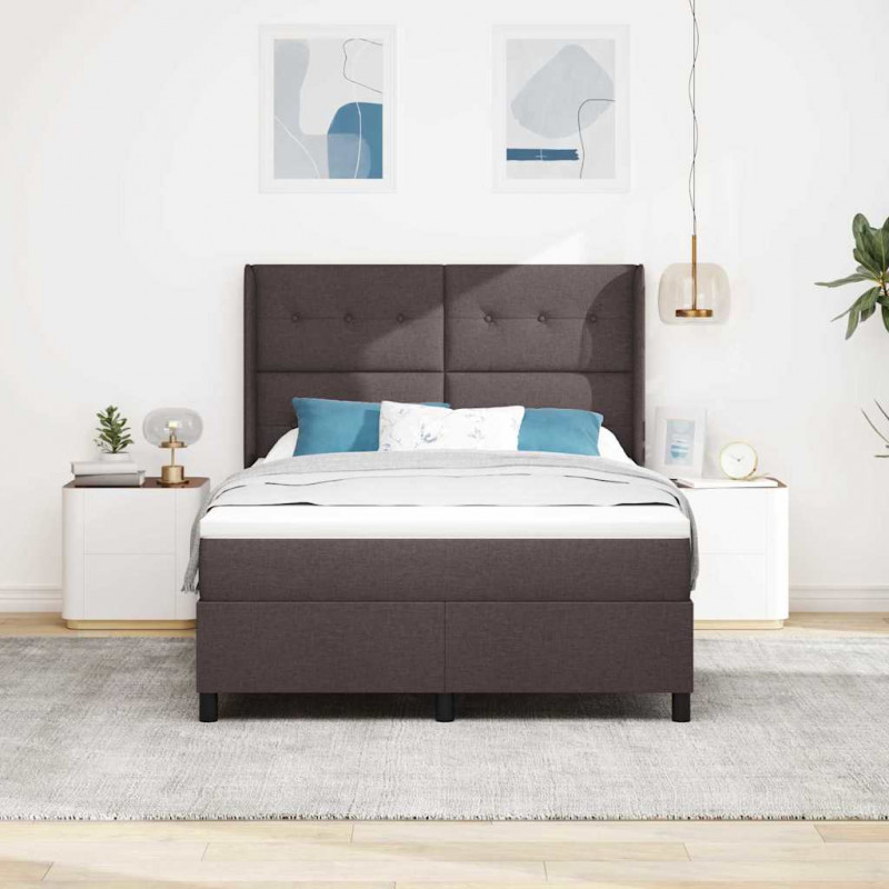 Łóżko z sprężyną LED Ciemny brąz 140 x 200 cm tkanina