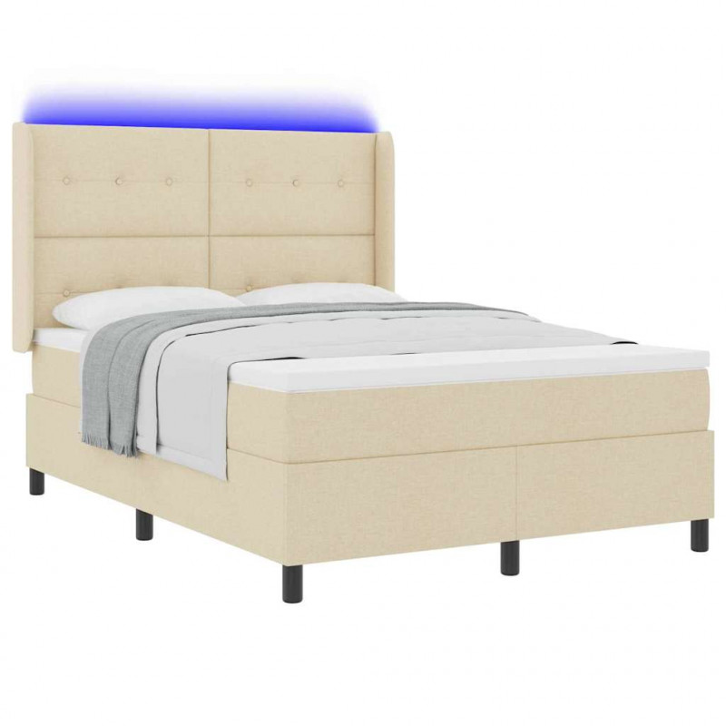 Łóżko z sprężyną LED z materacem Kremowy 160 x 200 cm tkanina
