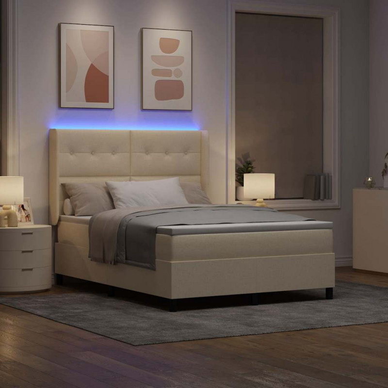 Łóżko z sprężyną LED z materacem Kremowy 160 x 200 cm tkanina