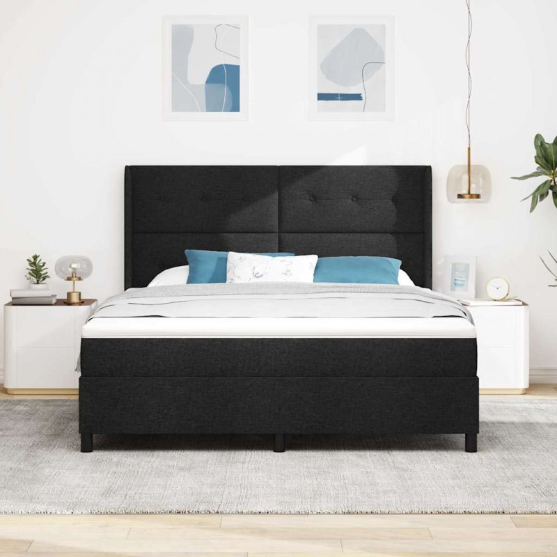 Łóżko z sprężyną LED z materacem Czarny 180 x 200 cm tkanina