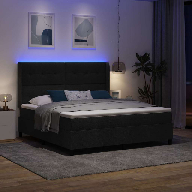 Łóżko z sprężyną LED z materacem Czarny 180 x 200 cm tkanina