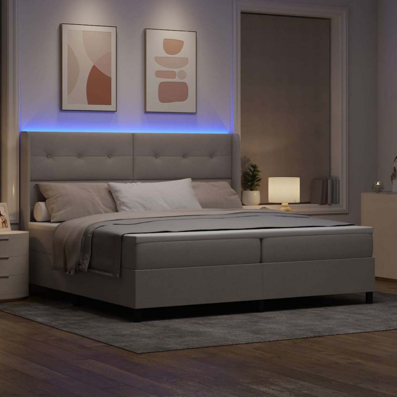 Łóżko z sprężyną LED Ciemnoszary 200 x 200 cm tkanina