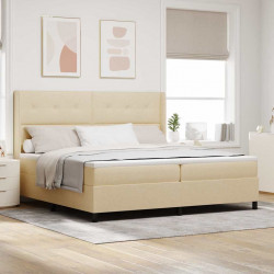Łóżko z sprężyną LED z materacem Kremowy 200 x 200 cm tkanina