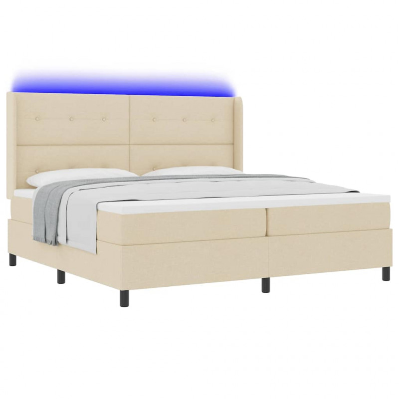 Łóżko z sprężyną LED z materacem Kremowy 200 x 200 cm tkanina