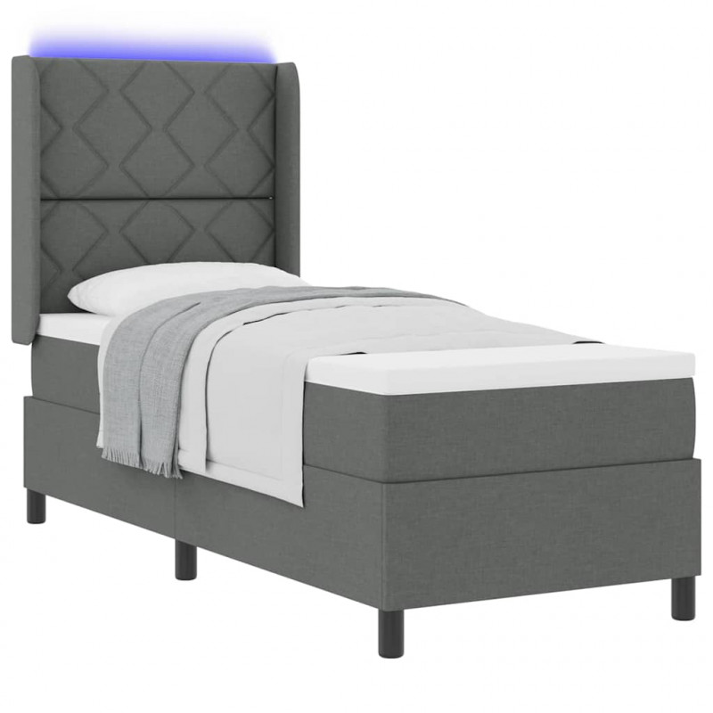 Łóżko z sprężyną LED Ciemnoszary 80 x 200 cm tkanina