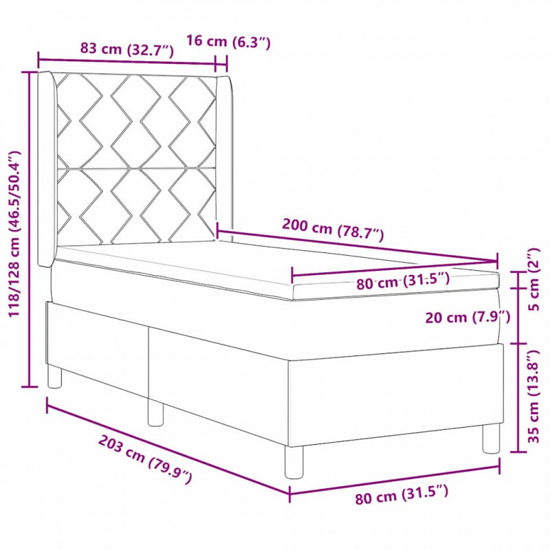 Łóżko z sprężyną LED z materacem Czarny 80 x 200 cm tkanina