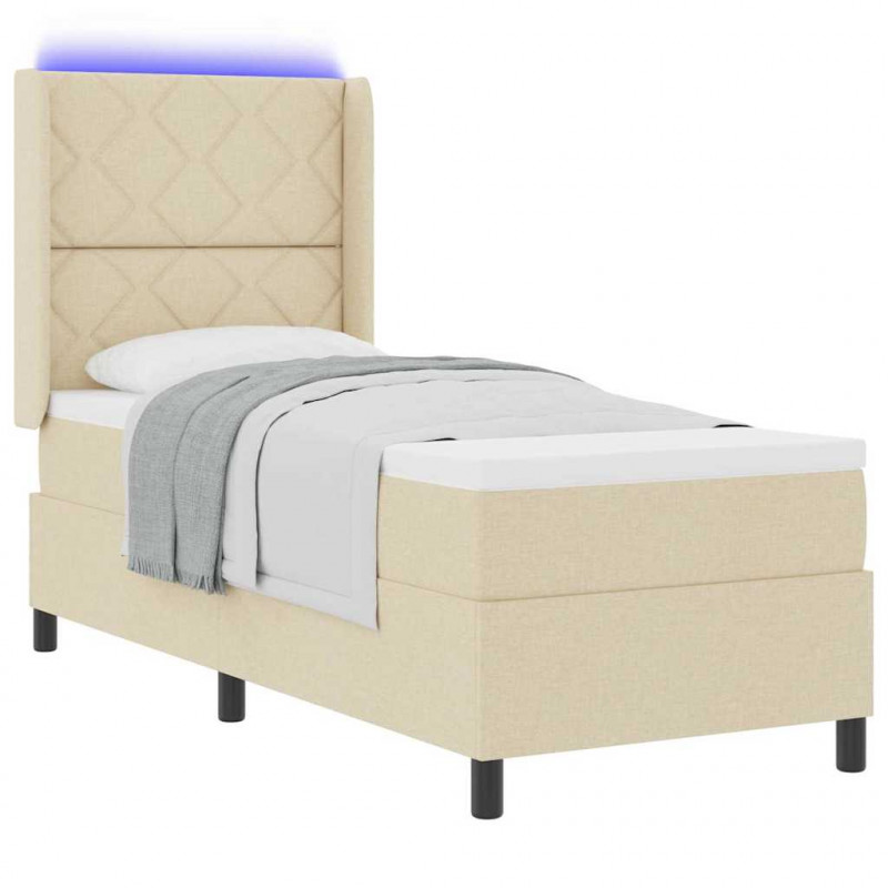 Łóżko z sprężyną LED z materacem Kremowy 80 x 200 cm tkanina