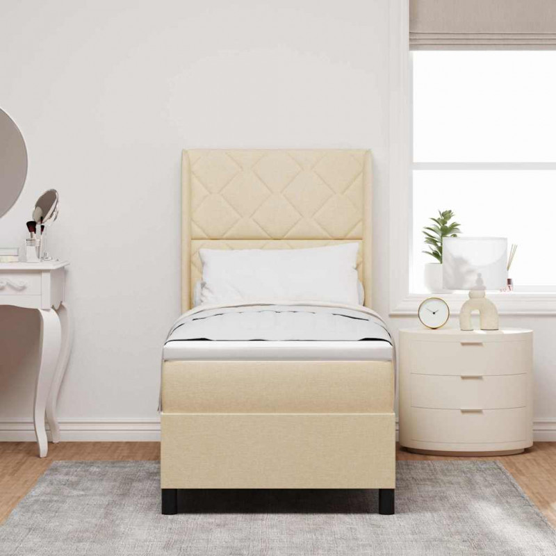 Łóżko z sprężyną LED z materacem Kremowy 80 x 200 cm tkanina