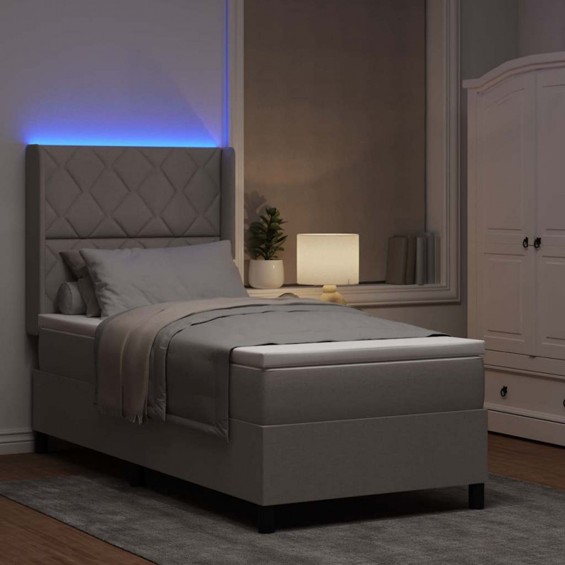 Łóżko z sprężyną LED Ciemnoszary 100 x 200 cm tkanina