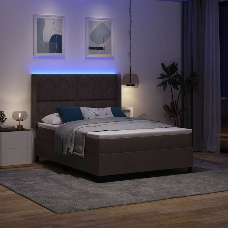 Łóżko z sprężyną LED Ciemny brąz 160 x 200 cm tkanina