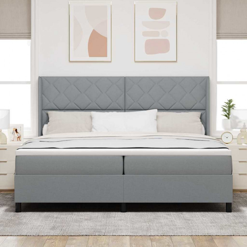 Łóżko z sprężyną LED Jasnoszary 200 x 200 cm tkanina