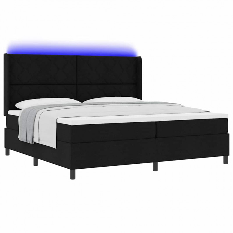 Łóżko z sprężyną LED z materacem Czarny 200 x 200 cm tkanina