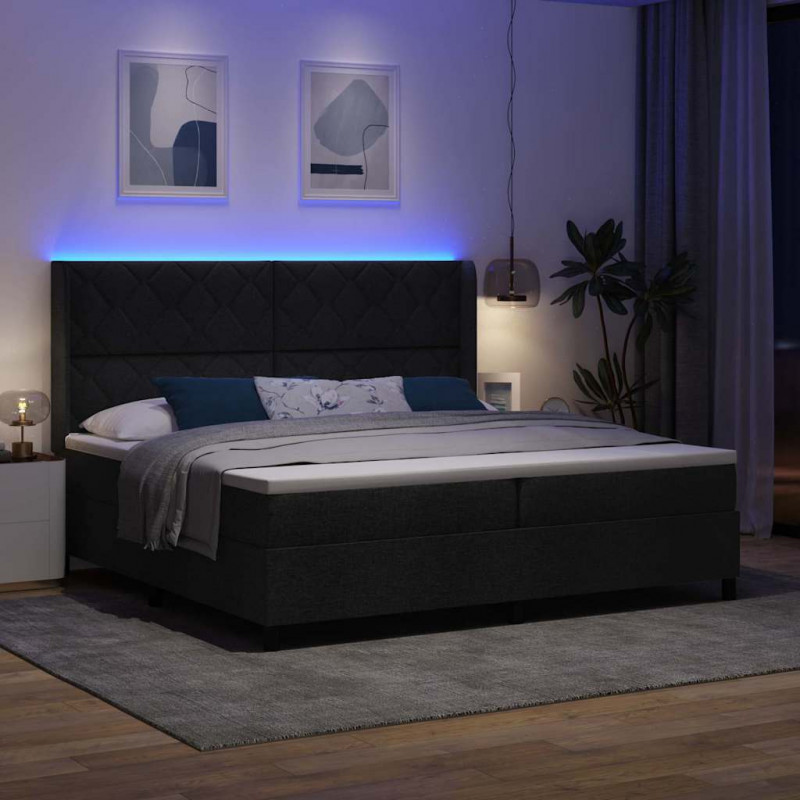 Łóżko z sprężyną LED z materacem Czarny 200 x 200 cm tkanina