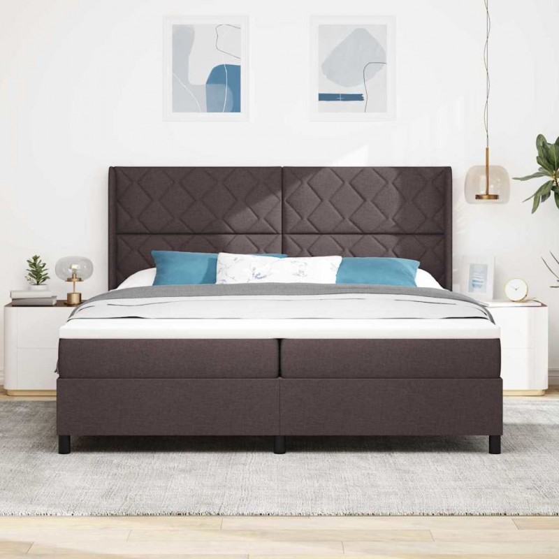 Łóżko z sprężyną LED Ciemny brąz 200 x 200 cm tkanina