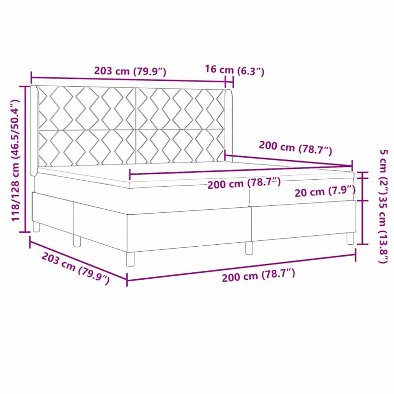 Łóżko z sprężyną LED Ciemny brąz 200 x 200 cm tkanina