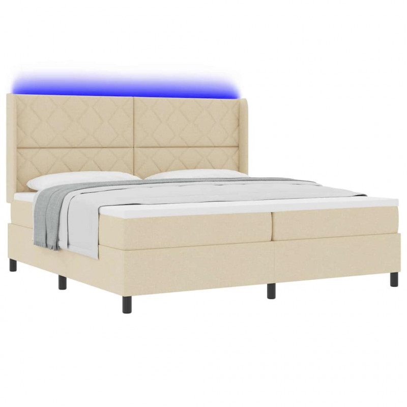 Łóżko z sprężyną LED z materacem Kremowy 200 x 200 cm tkanina