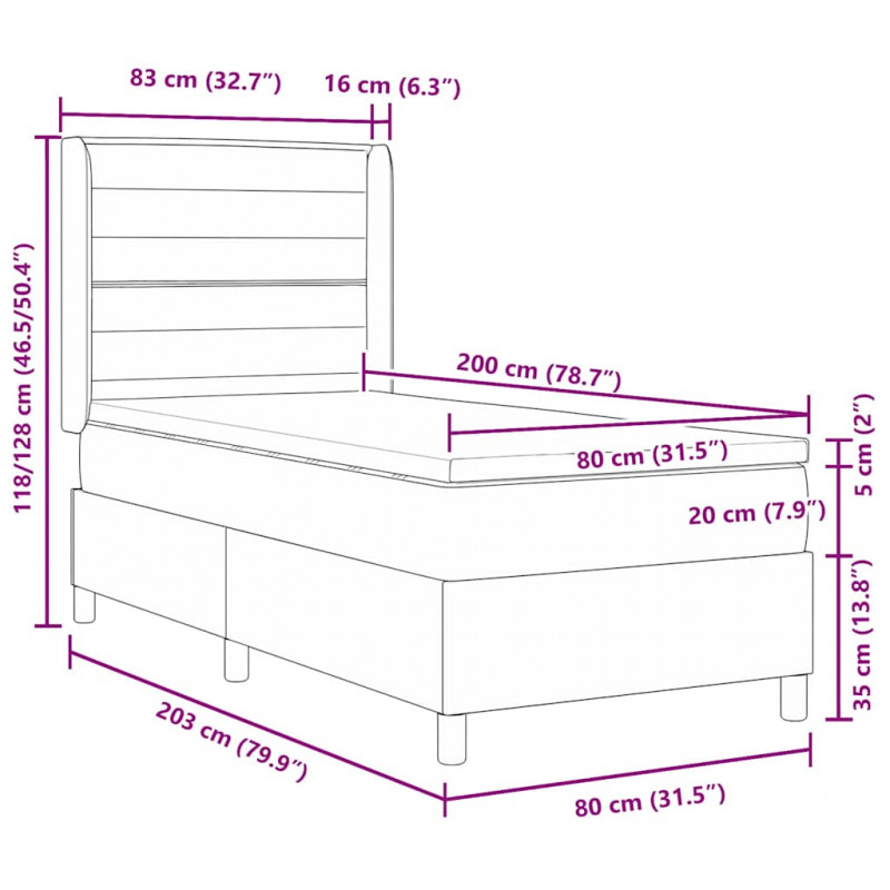 Łóżko sprężynowe z materacem Ciemnoszary 80 x 200 cm tkanina
